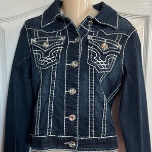 L.A. Idol Dark Blue Jean Jacket with White Stitching